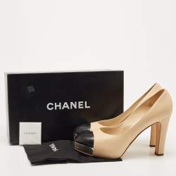 Pre Owned Chanel Beige Leather CC Logo Platform Pumps Size 42