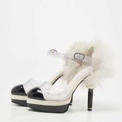 Chanel Tricolor PVC and Patent Cap Toe Ankle Strap Sandals Size 38