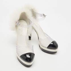 Chanel Tricolor PVC and Patent Cap Toe Ankle Strap Sandals Size 38