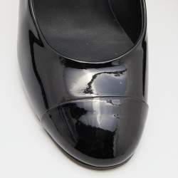 Pre Owned Chanel Black Patent Leather Faux Pearl Embellished Heel CC Cap Toe Pumps Size 39