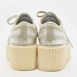 Pre Owned Chanel Silver Leather and Glitter Suede Platform Sneakers Size 36.5