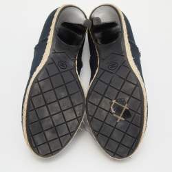 Pre Owned Chanel Dark Blue/Black Canvas and Leather Cap Toe Espadrilles Clogs Size 40