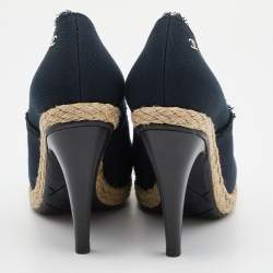 Pre Owned Chanel Dark Blue/Black Canvas and Leather Cap Toe Espadrilles Clogs Size 40