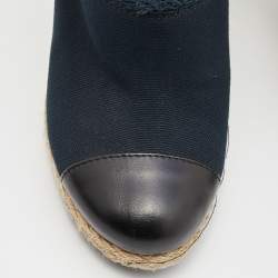 Pre Owned Chanel Dark Blue/Black Canvas and Leather Cap Toe Espadrilles Clogs Size 40
