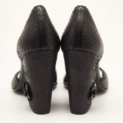 Pre Owned Chanel Black Python D’orsay Block Heel Pumps Size 39.5