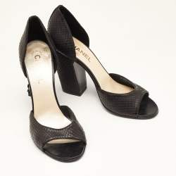 Pre Owned Chanel Black Python D’orsay Block Heel Pumps Size 39.5