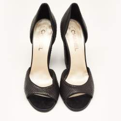 Pre Owned Chanel Black Python D’orsay Block Heel Pumps Size 39.5