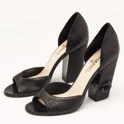 Pre Owned Chanel Black Python D’orsay Block Heel Pumps Size 39.5