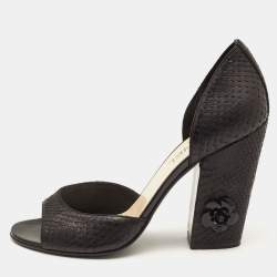 Pre Owned Chanel Black Python D’orsay Block Heel Pumps Size 39.5