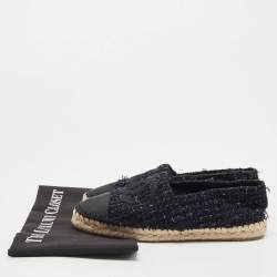 Chanel Navy Blue/Black Tweed and Canvas Cap Toe CC Espadrille Flats Size 37