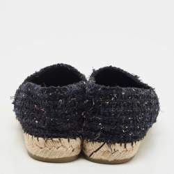 Chanel Navy Blue/Black Tweed and Canvas Cap Toe CC Espadrille Flats Size 37