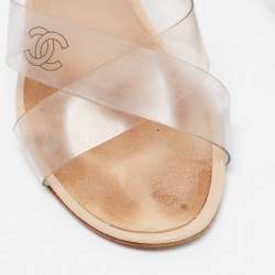 Chanel Transparent Cross Strap PVC CC Slide Sandals Size 38