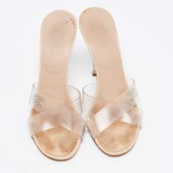 Chanel Transparent Cross Strap PVC CC Slide Sandals Size 38