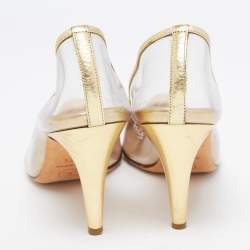 Pre Owned Chanel Gold Leather and PVC CC Pumps Size 37.5