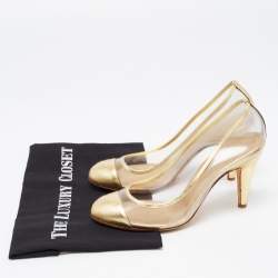 Pre Owned Chanel Gold Leather and PVC CC Pumps Size 37.5