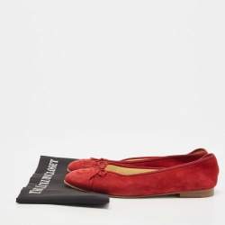 Pre Owned Chanel Red Suede Bow CC Cap Top Ballet Flats Size 41