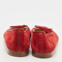 Pre Owned Chanel Red Suede Bow CC Cap Top Ballet Flats Size 41