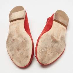 Pre Owned Chanel Red Suede Bow CC Cap Top Ballet Flats Size 41