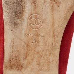 Pre Owned Chanel Red Suede Bow CC Cap Top Ballet Flats Size 41