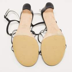 Pre Owned Chanel Black Leather CC Chainlink Slingback Sandals Size 42