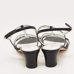 Pre Owned Chanel Black Leather CC Chainlink Slingback Sandals Size 42