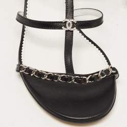 Pre Owned Chanel Black Leather CC Chainlink Slingback Sandals Size 42