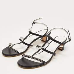 Pre Owned Chanel Black Leather CC Chainlink Slingback Sandals Size 42