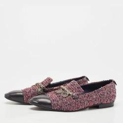 Pre Owned Chanel Tricolor Tweed and Leather Embellished CC Cap-Toe Smoking Slipper Size 40