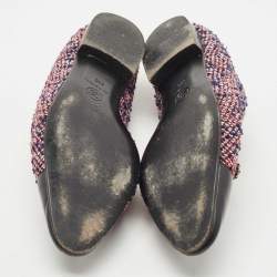 Pre Owned Chanel Tricolor Tweed and Leather Embellished CC Cap-Toe Smoking Slipper Size 40