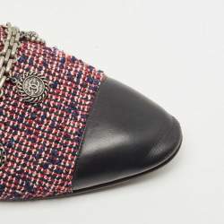 Pre Owned Chanel Tricolor Tweed and Leather Embellished CC Cap-Toe Smoking Slipper Size 40