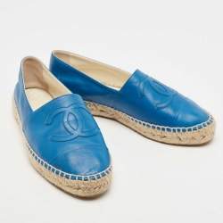 Chanel Blue Leather CC Espadrilles Flats Size 39