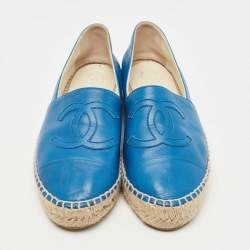 Chanel Blue Leather CC Espadrilles Flats Size 39