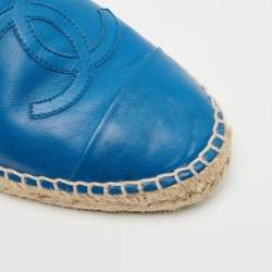 Chanel Blue Leather CC Espadrilles Flats Size 39