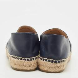 Pre Owned Chanel Navy Blue/Black Leather CC Cap Toe Espadrille Flats Size 40