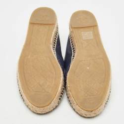 Pre Owned Chanel Navy Blue/Black Leather CC Cap Toe Espadrille Flats Size 40