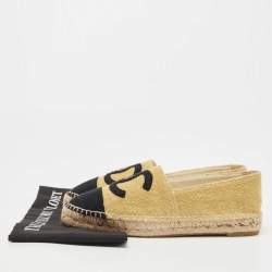 Pre Owned Chanel Gold/Black Lurex Fabric CC Cap Toe Espadrille Flats Size 41