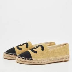 Pre Owned Chanel Gold/Black Lurex Fabric CC Cap Toe Espadrille Flats Size 41