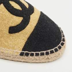 Pre Owned Chanel Gold/Black Lurex Fabric CC Cap Toe Espadrille Flats Size 41