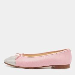Chanel Pink/Silver Patent And Canvas CC Cap Toe Ballet Flats Size 40 Chanel