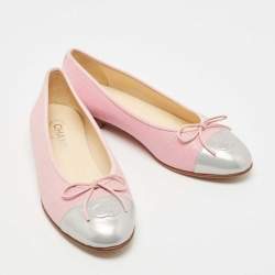 مملوكة مسبقًا Chanel Pink/Silver Patent And Canvas CC Cap Toe Ballet Flats Size 40