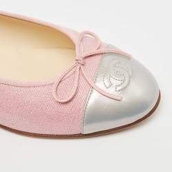 مملوكة مسبقًا Chanel Pink/Silver Patent And Canvas CC Cap Toe Ballet Flats Size 40