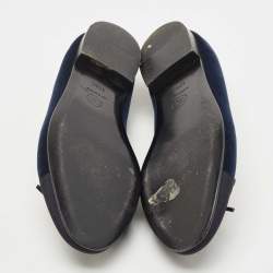 Pre Owned Chanel Navy Blue Velvet and Canvas CC Cap Toe Ballet Flats Size 40.5