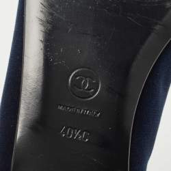Pre Owned Chanel Navy Blue Velvet and Canvas CC Cap Toe Ballet Flats Size 40.5