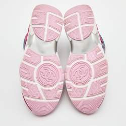 Pre Owned Chanel Multicolor Leather, Satin and Suede Low Top CC Sneakers Size 39