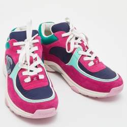 Pre Owned Chanel Multicolor Leather, Satin and Suede Low Top CC Sneakers Size 39
