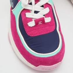 Pre Owned Chanel Multicolor Leather, Satin and Suede Low Top CC Sneakers Size 39