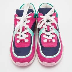 Pre Owned Chanel Multicolor Leather, Satin and Suede Low Top CC Sneakers Size 39