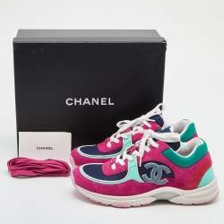 Pre Owned Chanel Multicolor Leather, Satin and Suede Low Top CC Sneakers Size 39