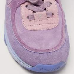 Pre Owned Chanel Purple/Pink Suede CC Low Top Sneakers Size 38.5