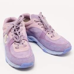 Pre Owned Chanel Purple/Pink Suede CC Low Top Sneakers Size 38.5